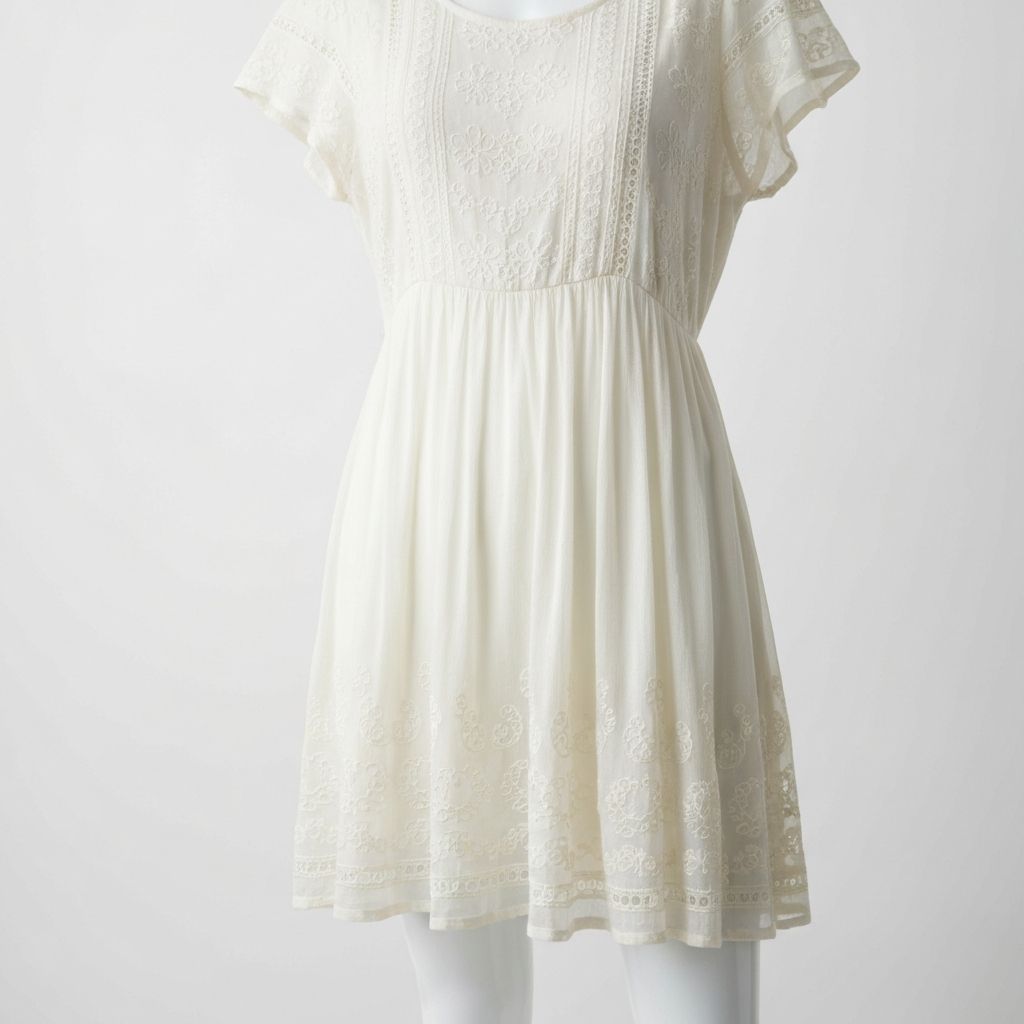 Krem Nakisli Mini Elbise